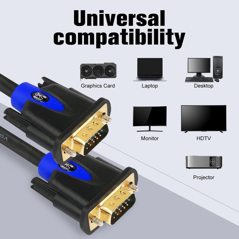 SHD VGA Cable, VGA to VGA HD15 Monitor Cable for PC Laptop TV Projector-10Feet - Image 2